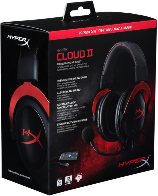 Kingston HyperX Cloud II Headset - Virtual 7.1 Surround Sound - Red-50860