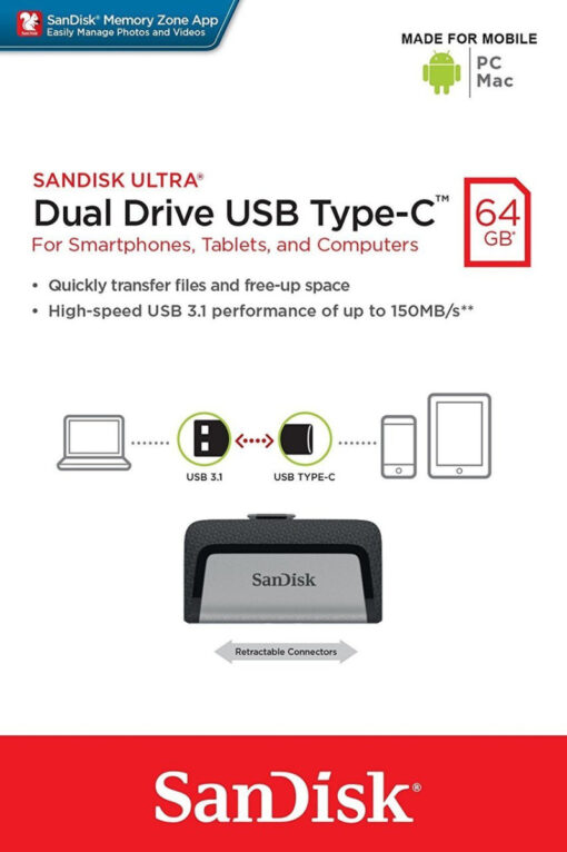 Sandisk Ultra Dual Drive USB Type-C - USB-flashstation - 64 GB - USB 3.1-0