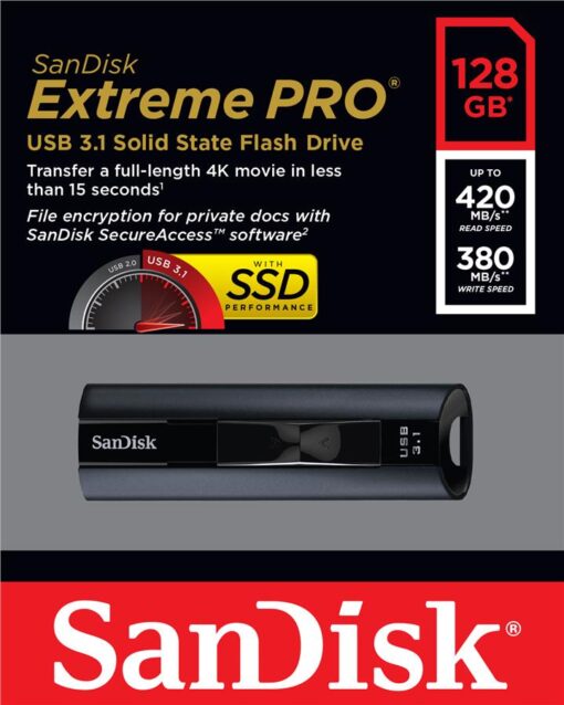 SanDisk Extreme PRO USB 3.1 Solid State-flashdrive - USB-flashstation - 128 GB-52173