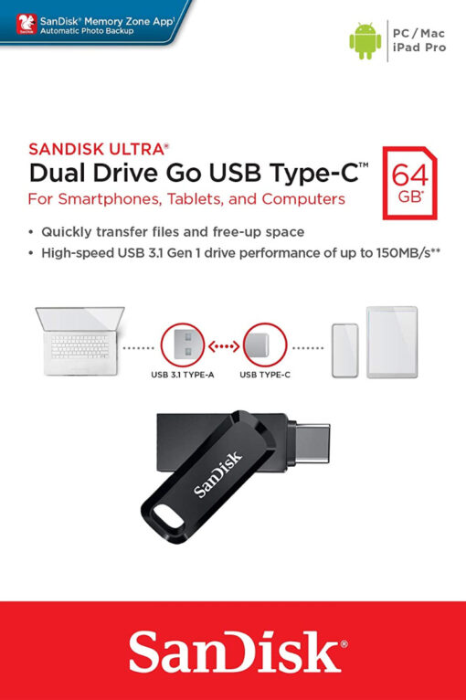 Sandisk Ultra Dual Drive Go USB Type-C - USB-flashstation - 64 GB - USB 3.1-0