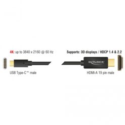 Delock Cable USB Type-C male ></noscript> HDMI male (DP Alt Mode) 4K 60 Hz - 1 m-58978