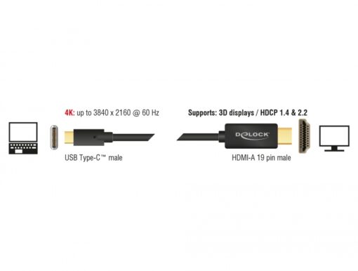 Delock Cable USB Type-C male > HDMI male (DP Alt Mode) 4K 60 Hz - 1 m-58978