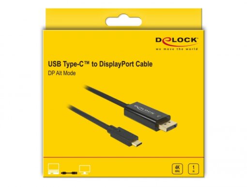 Delock Cable USB Type-C male > DisplayPort male (DP Alt Mode) 4K 60 Hz - 1 m-58983