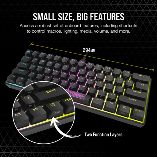 Corsair K65 RGB MINI 60% Mechanical Gaming Keyboard — CHERRY MX SPEED — Black-62078