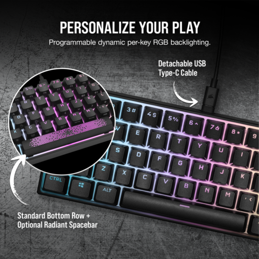 Corsair K65 RGB MINI 60% Mechanical Gaming Keyboard — CHERRY MX SPEED — Black-62081