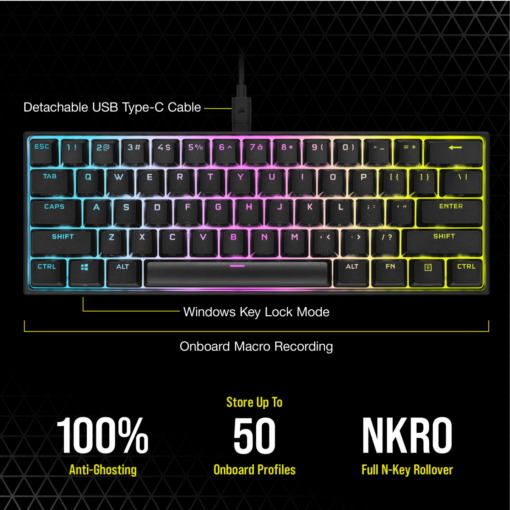 Corsair K65 RGB MINI 60% Mechanical Gaming Keyboard — CHERRY MX SPEED — Black-62082
