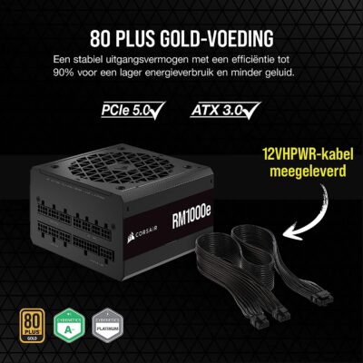 Corsair RMe Series RM1000e - 1000 Watt 80 PLUS Gold Fully Modular Low-Noise ATX PSU - ATX 3.0 and PCIe 5.0 - Afbeelding 5