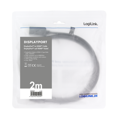 LogiLink DisplayPort cable - DP/M to HDMI-A/M - 4K/30 Hz - black - 2 m - Afbeelding 4