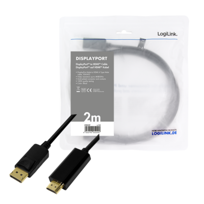 LogiLink DisplayPort cable - DP/M to HDMI-A/M - 4K/30 Hz - black - 2 m - Afbeelding 3