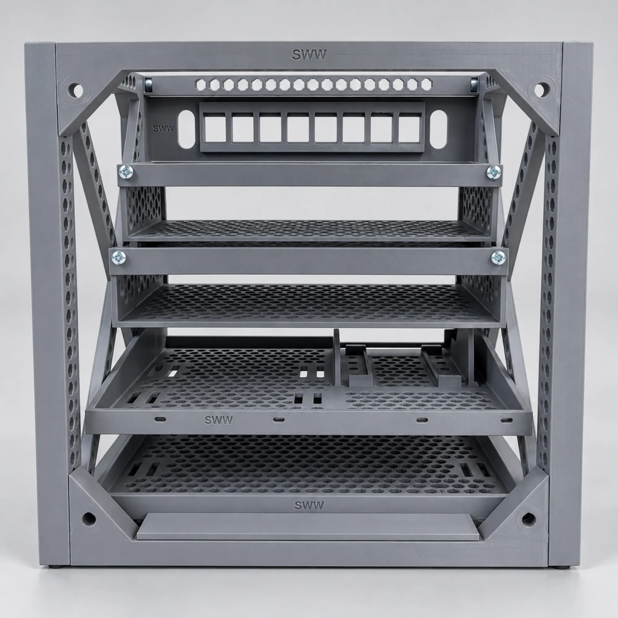 10 inch rack 5U – achterkant met honingraatpaneel