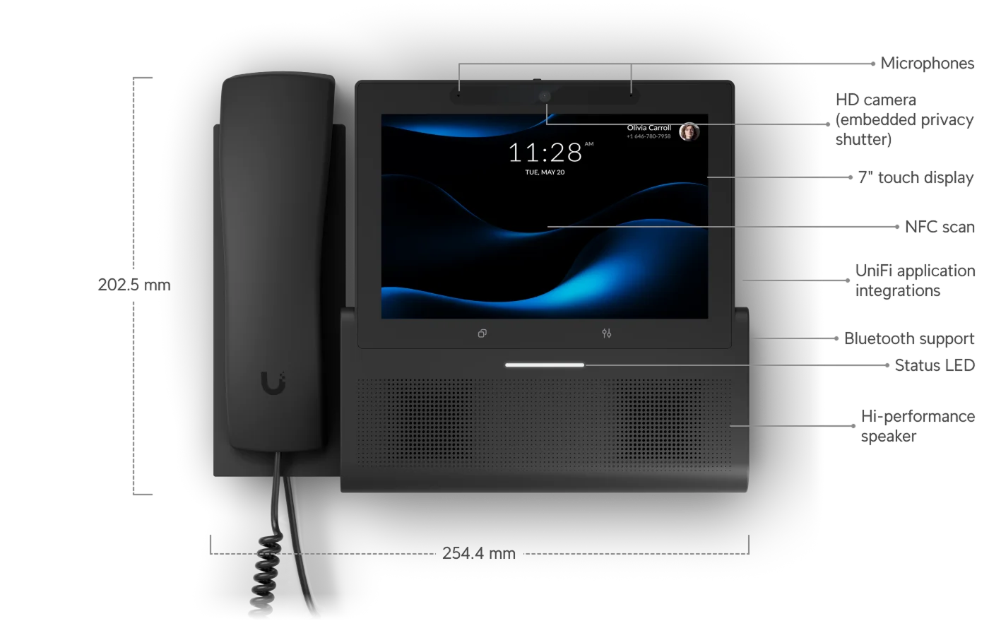 UniFi Phone G3 Touch Wall zwart – technische tekening en afmetingen (techniek-1)