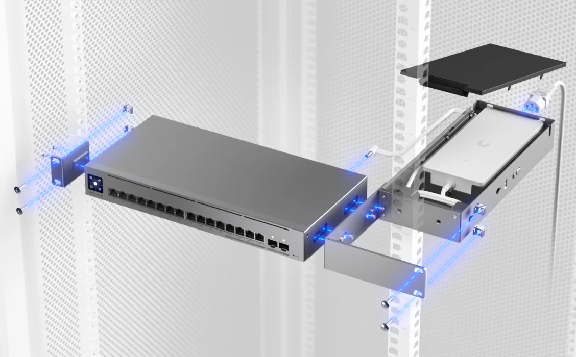 Pro Max 16 Rack Mount – montagevoorbeeld 2 met apart geleverde switch