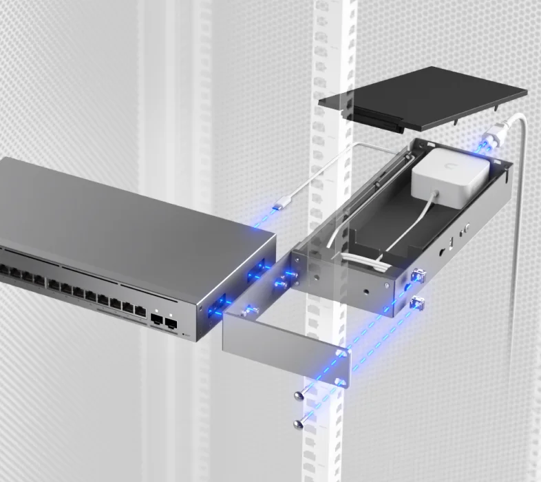 Pro Max 16 Rack Mount – montagevoorbeeld 3 met apart geleverde switch