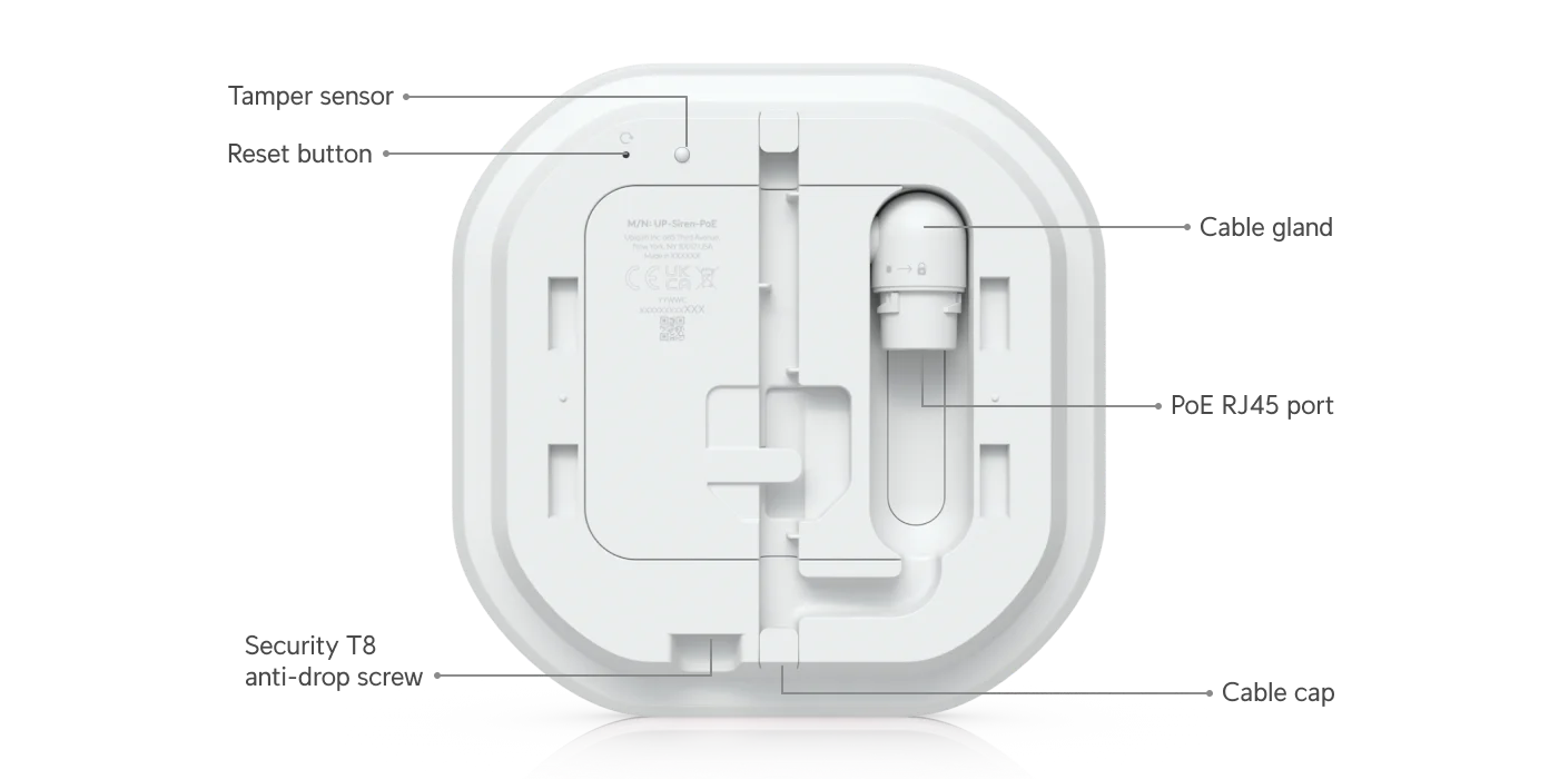 UniFi Protect Siren PoE – afmetingen en aansluitingen