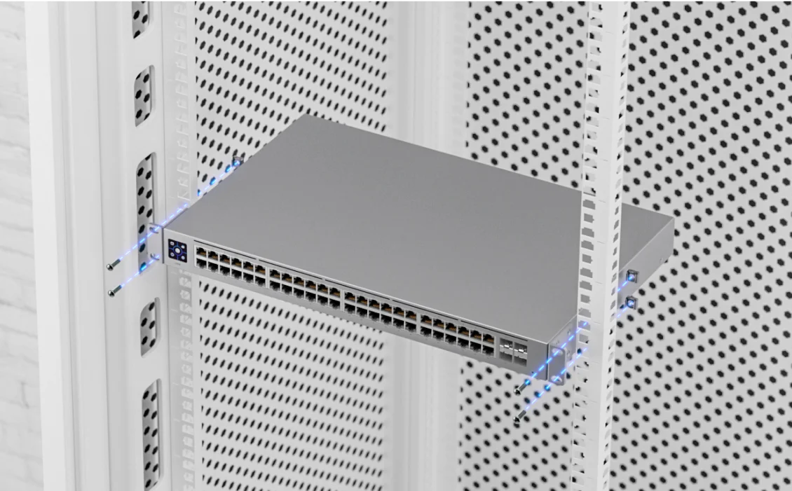 UniFi Switch 48 PoE – bevestiging met rackbeugels