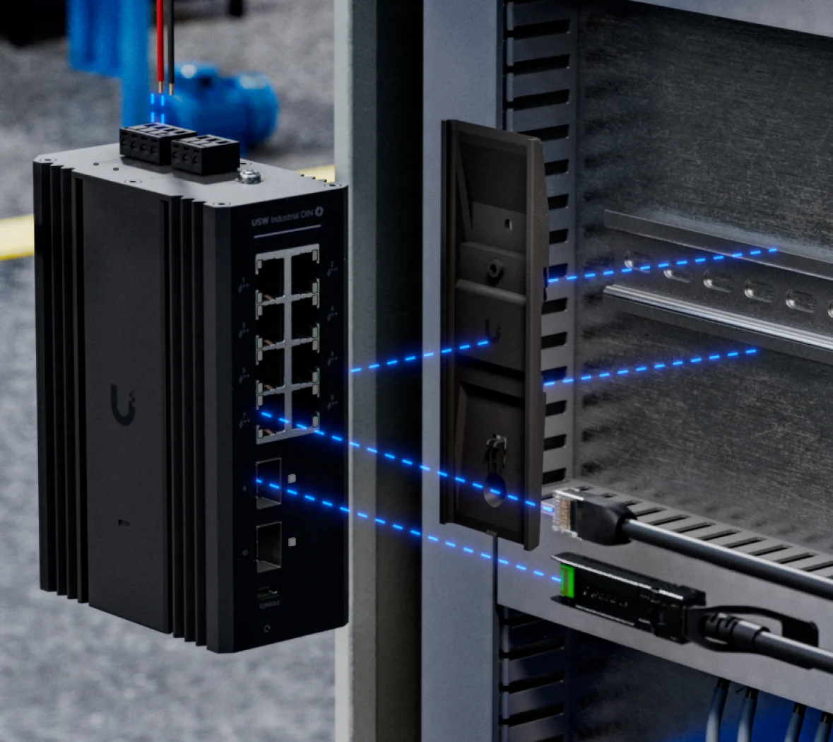 USW-Industrial-DIN-8-PoE – montagevoorbeeld 2