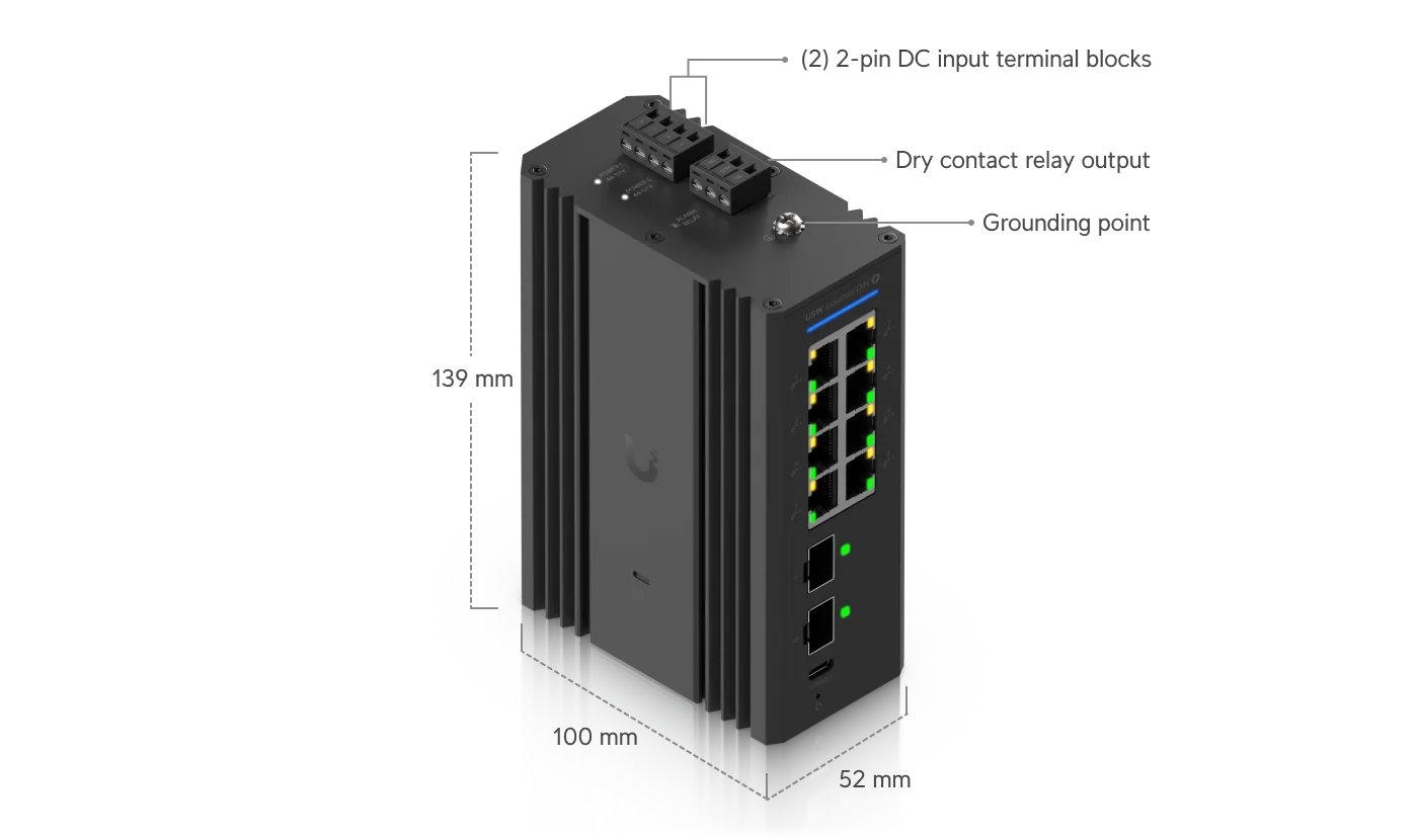 USW-Industrial-DIN-8-PoE – technische tekening 2