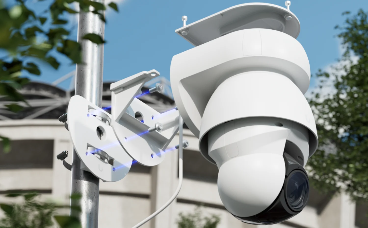 Wite AI PTZ Industrial met de paalbeugel en spanbanden