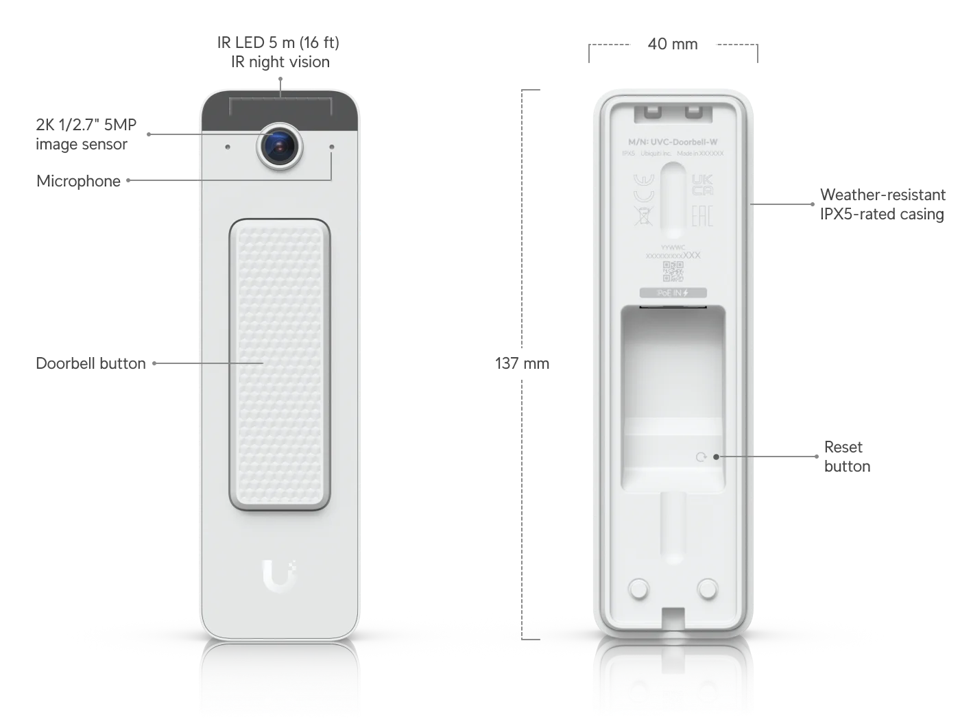 Doorbell Lite wit – technische tekening