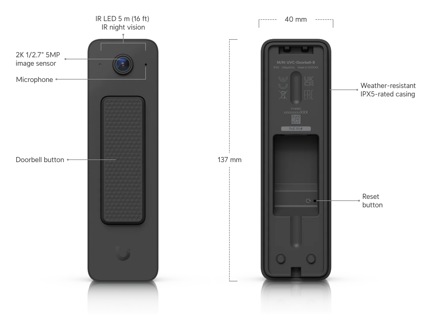 Doorbell Lite zwart – technische tekening