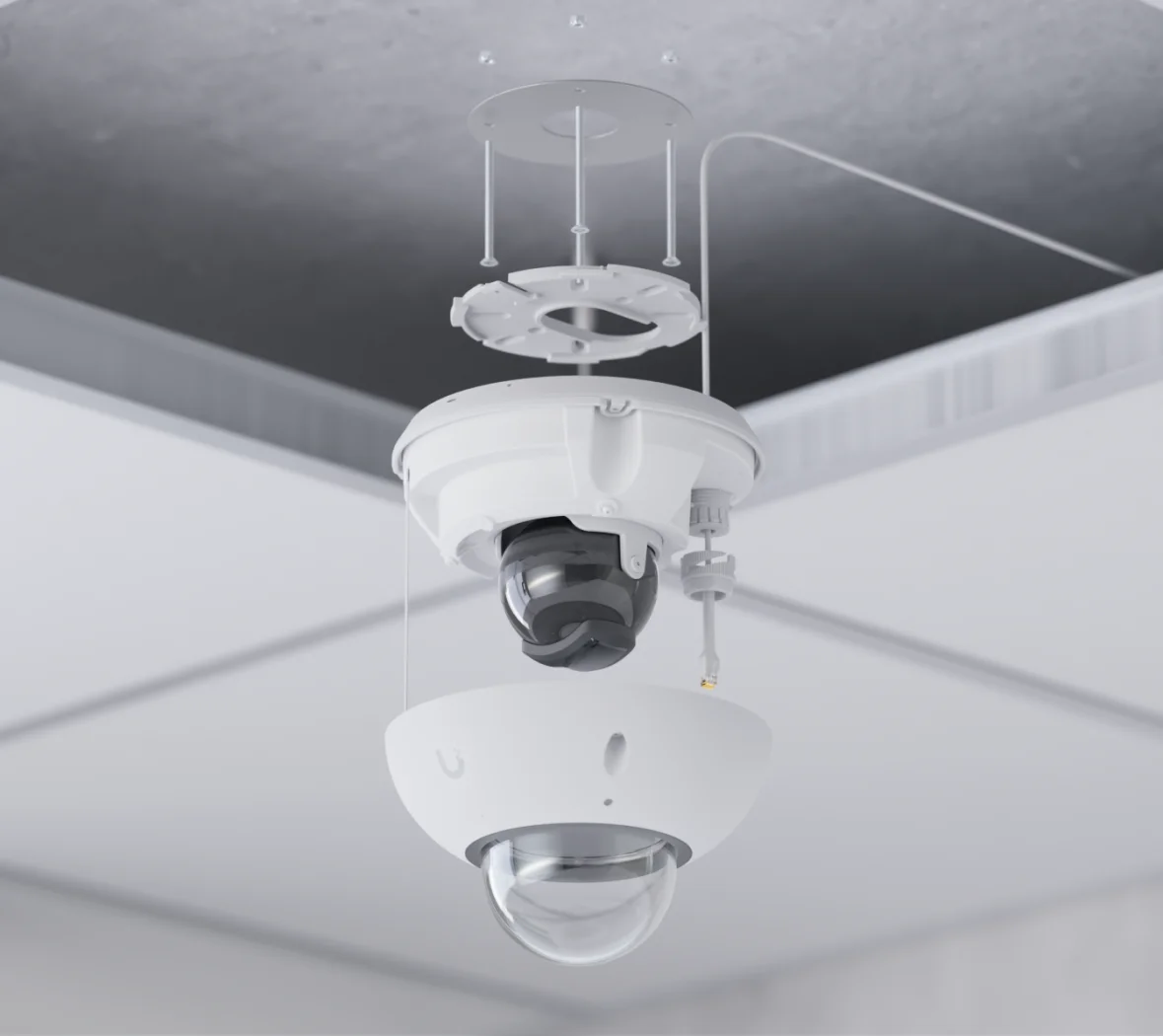 UniFi G6 Dome in wit: montage met optioneel inbouwaccessoire