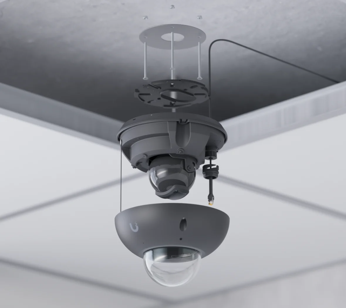 UniFi G6 Dome in zwart: montage met optioneel inbouwaccessoire