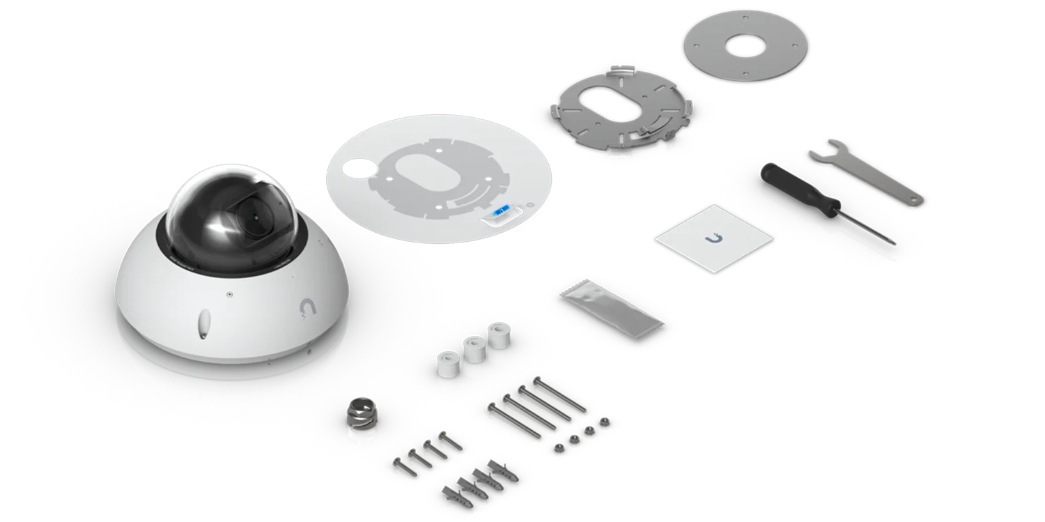 G6 Edge Dome camera met meegeleverd montagemateriaal