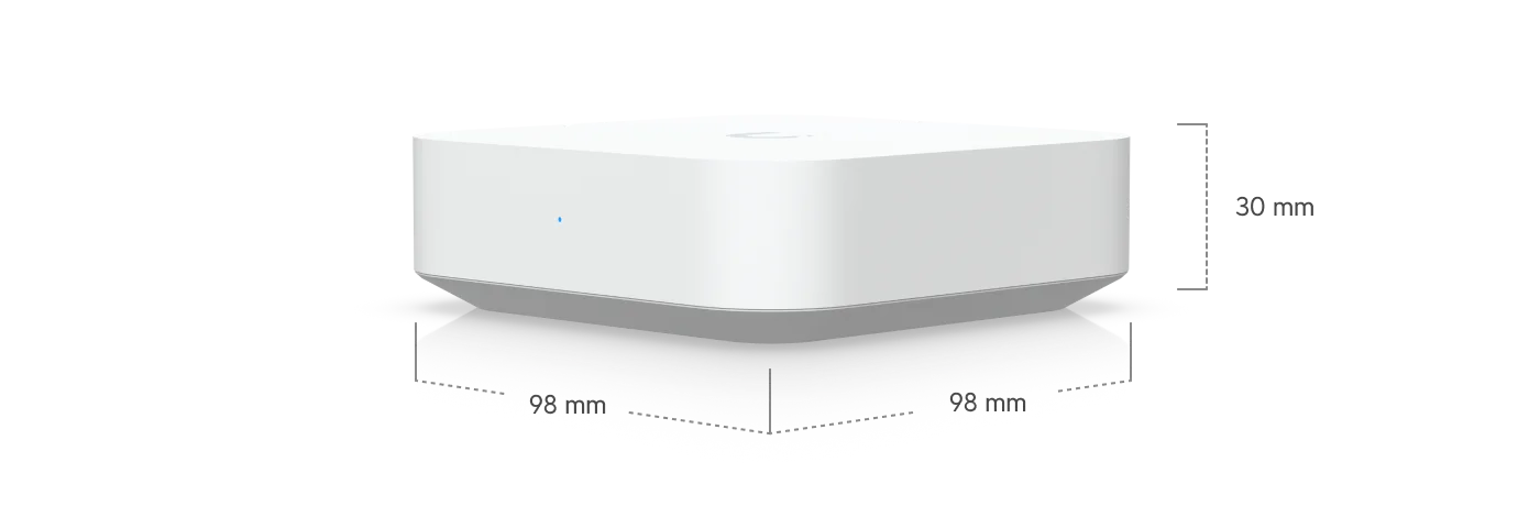 Afmetingen van de UniFi Gateway Lite UXG-Lite: 98 × 98 × 30 mm